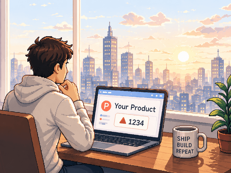 Founder at their desk watching their Product Hunt launch climb the rankings