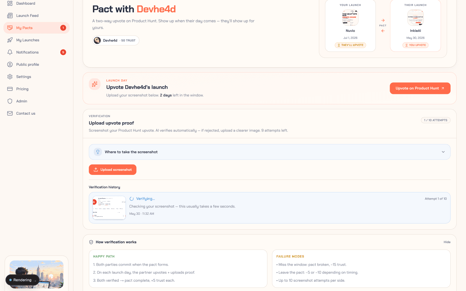 Upvote each other, verified — LaunchPact